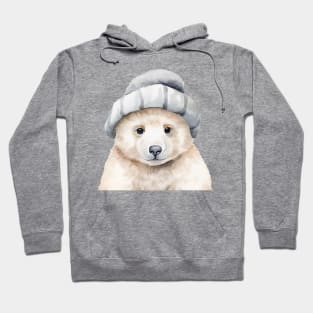 Funny baby polar bear wearing a bonnet in watercolor Hoodie